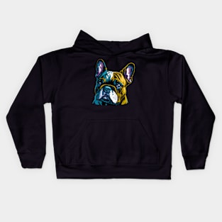Yellow and Teal French Bulldog Face Kids Hoodie